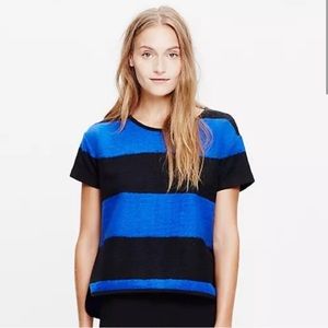 Madewell Wool Brushed Rugby-Striped Top Blue Black
